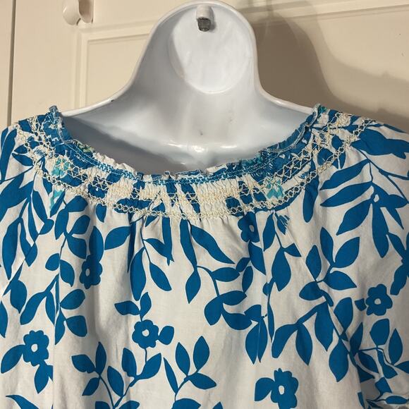 Keren Hart White Floral Embroidered Smocked Boho/Peasant Top Sz M - Picture 5 of 9